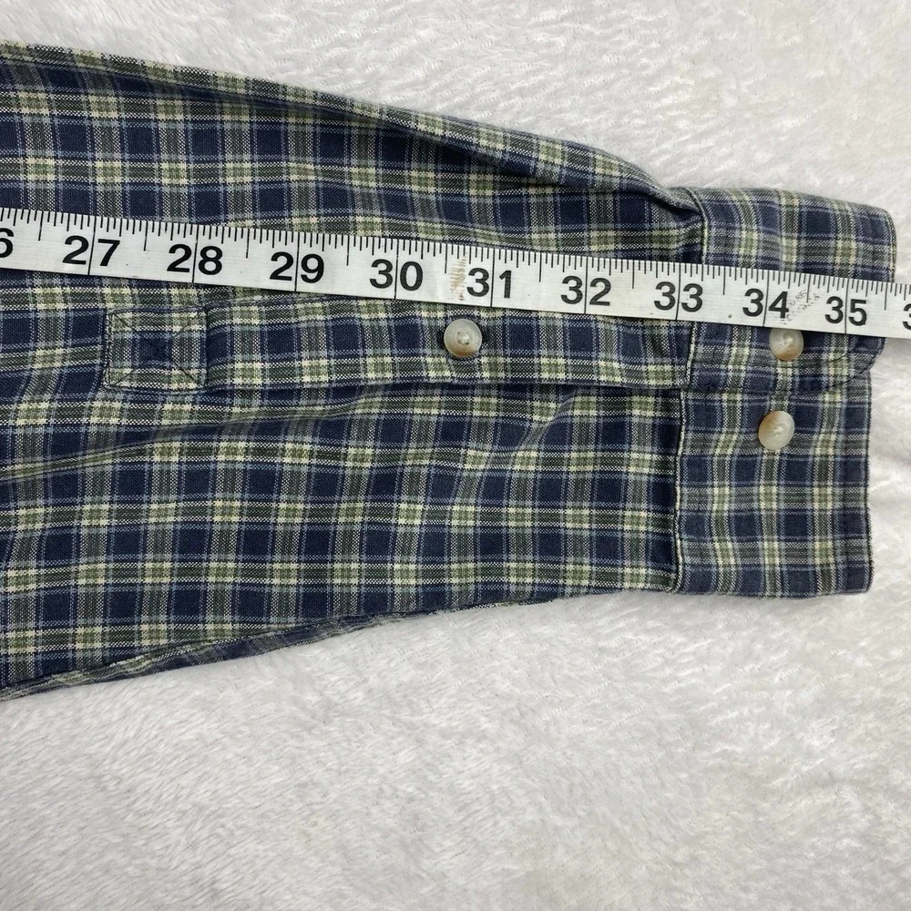Timberland Men's Medium Blue‎ Green Plaid Button-Down Shirt Long Sleeve
